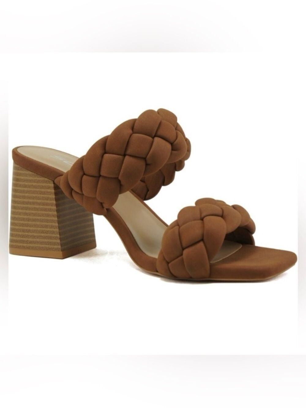 Soda Buggy Double Braided Straps Casual Open Square Toe Slide Block Heel Sandal